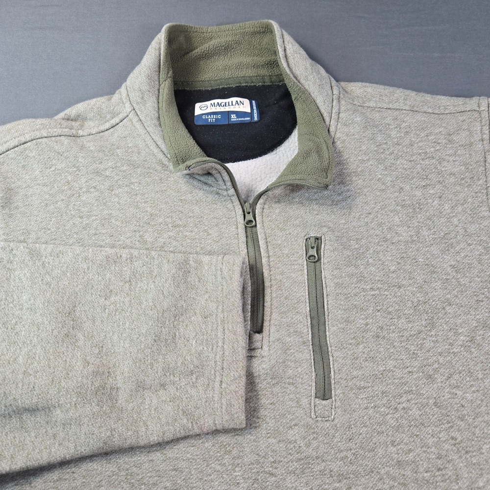 Magellan Outdoors Mens Size XL Quarter Zip Pullover Heathered Green Fleece Lined